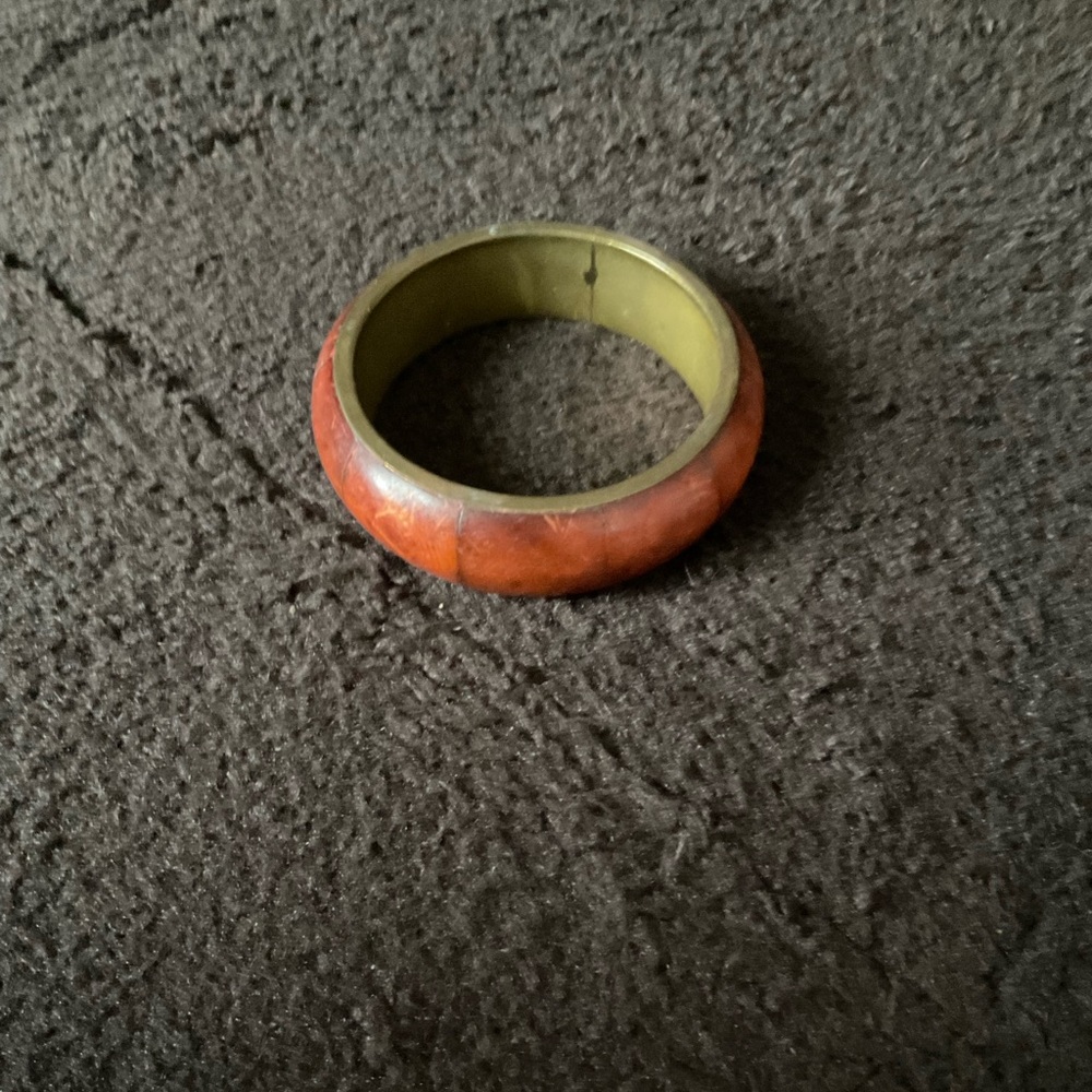 Vintage Brass and Horn Bangle Bracelet